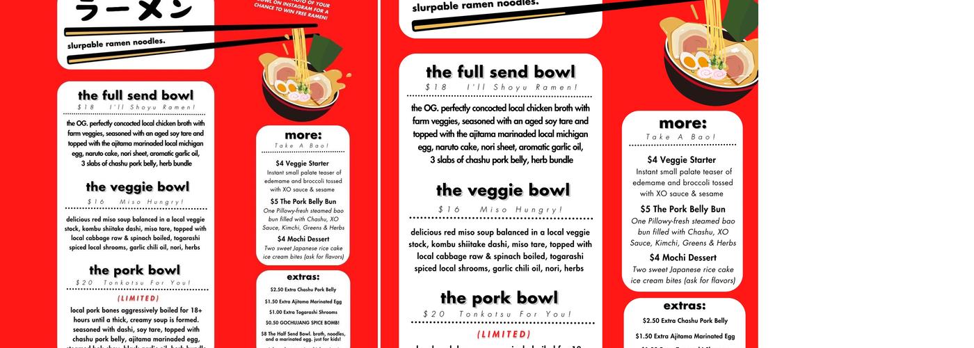 Full Send Ramen Menu