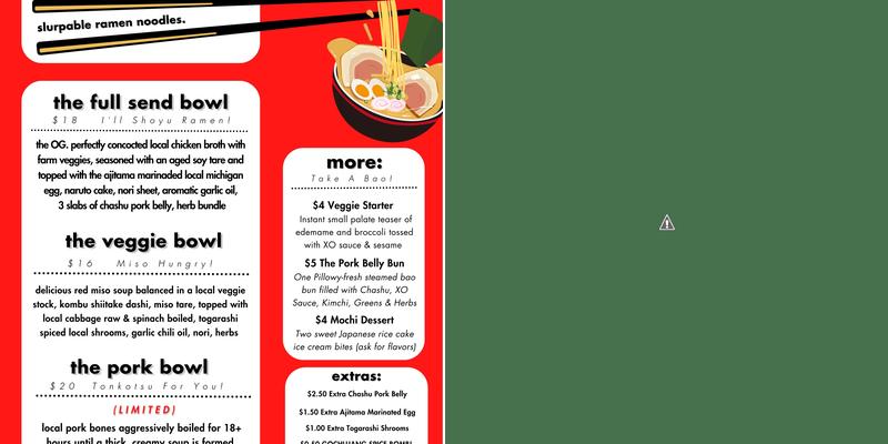 Full Send Ramen Menu