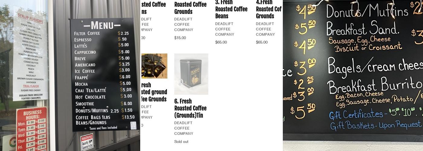 Deadlift Coffee Company Menu