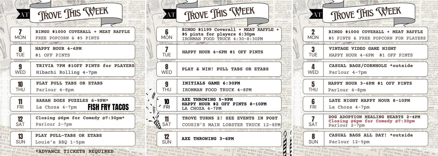 Trove Brewing Menu