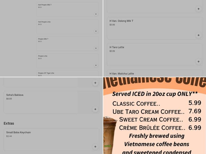 Soha's Tea House Menu