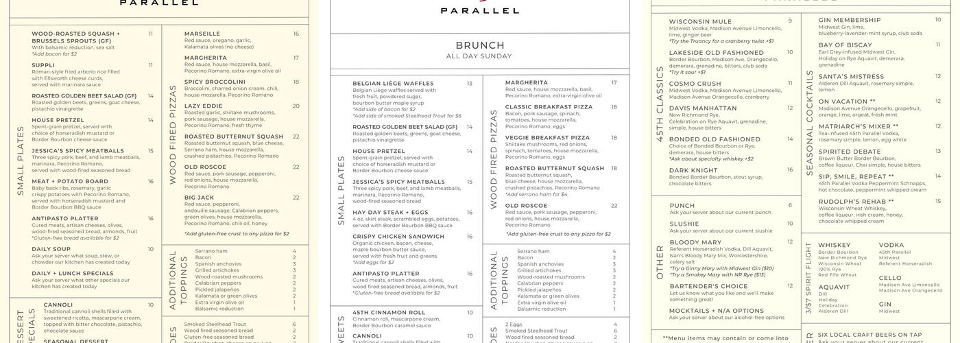 45th Parallel Distillery - Stillwater Menu
