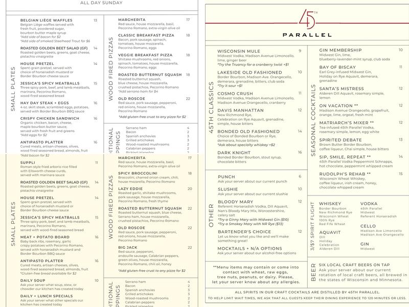 45th Parallel Distillery - Stillwater Menu