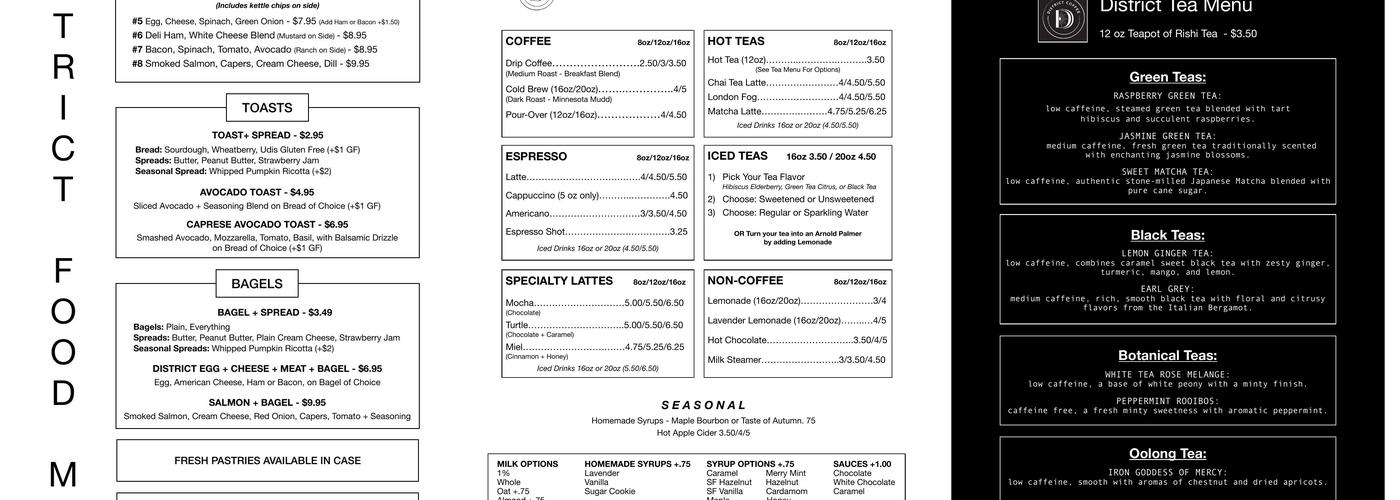 District Coffee Menu