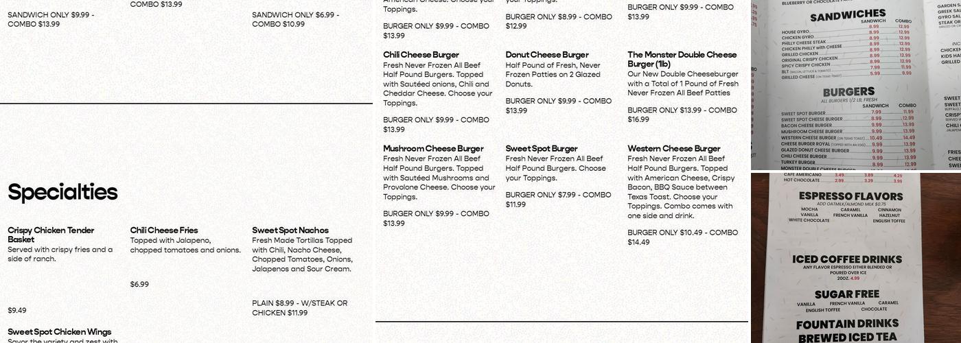 The Sweet Spot Cafe Menu
