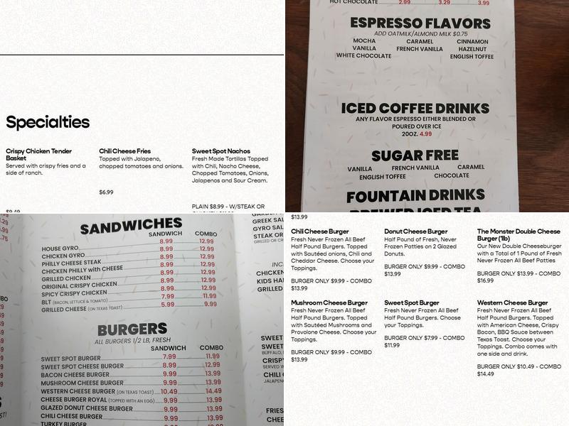 The Sweet Spot Cafe Menu