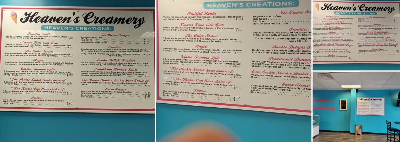 Heaven’s Creamery Menu