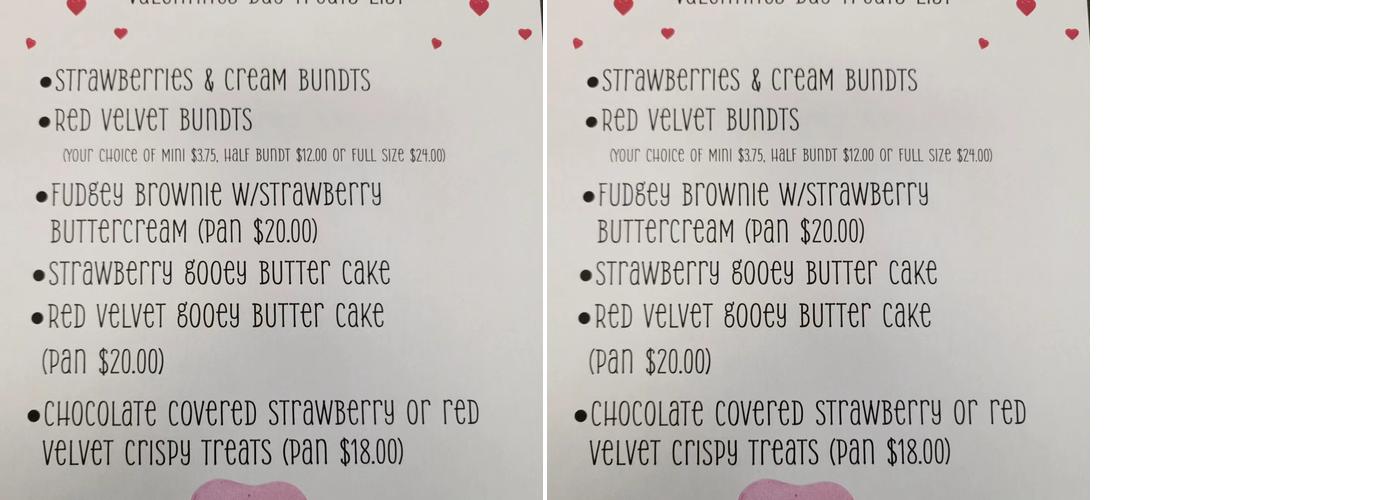 B's Sweets LLC Menu