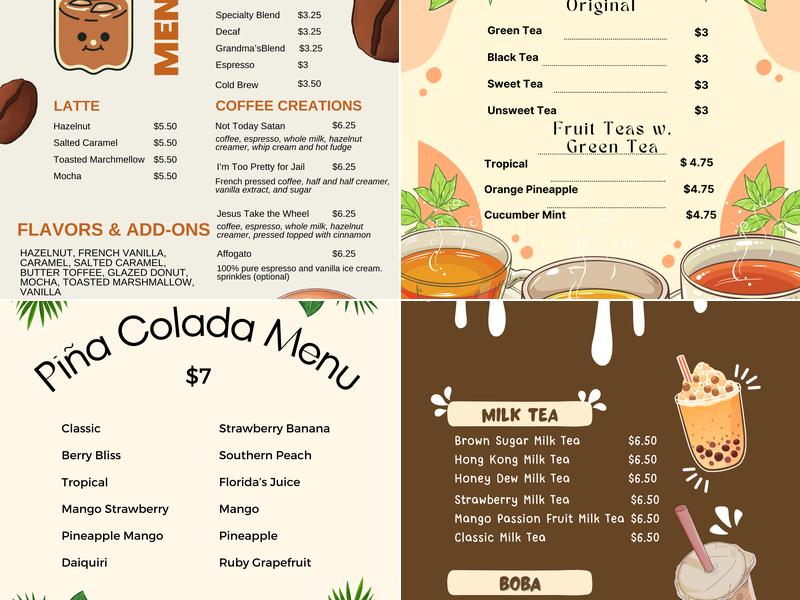 We Can Two Coffee Creations Menu