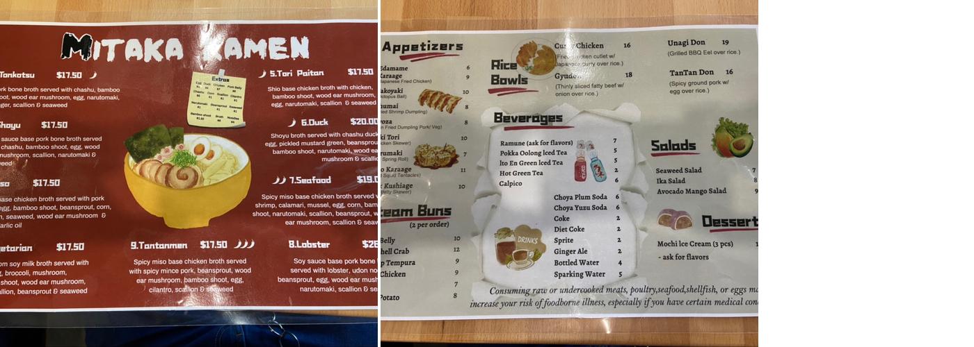 Mitaka Ramen Menu