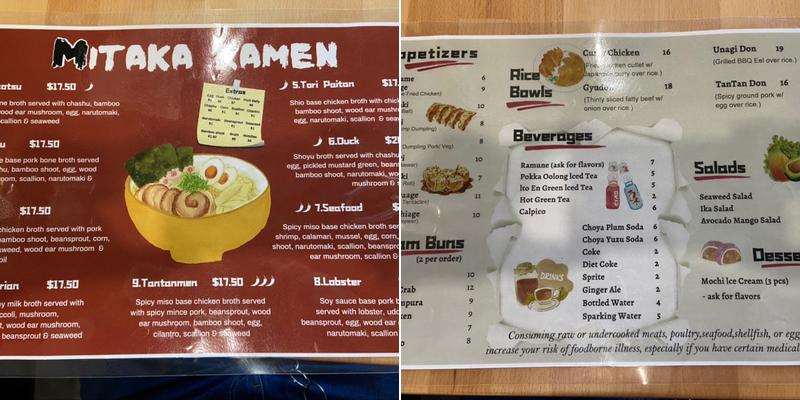 Mitaka Ramen Menu