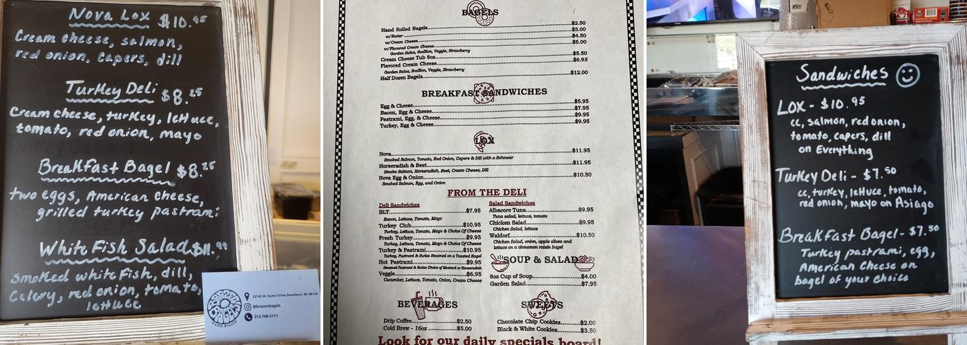 Brazen Bagels Menu