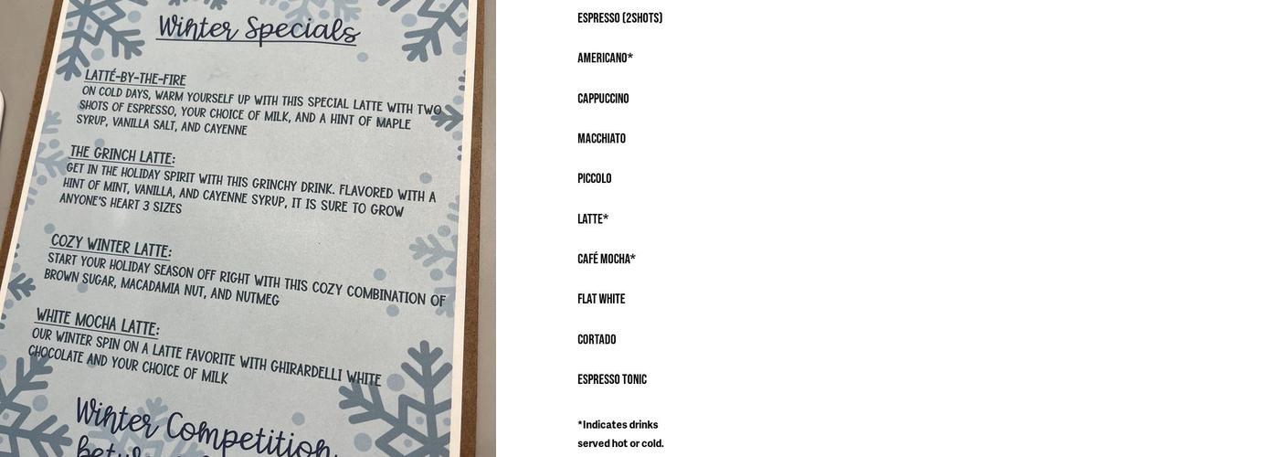 Tamper Specialty Coffee Menu