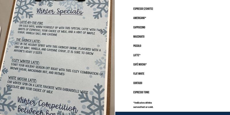 Tamper Specialty Coffee Menu