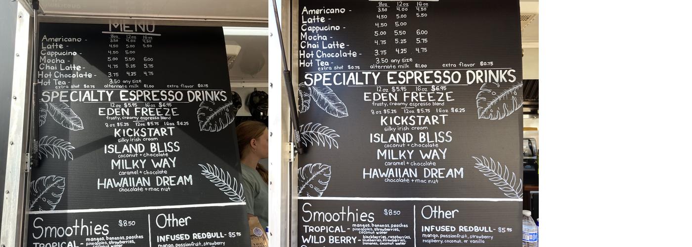 Eden Coffee Poipu Menu