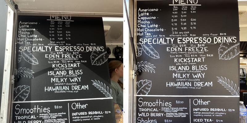 Eden Coffee Poipu Menu