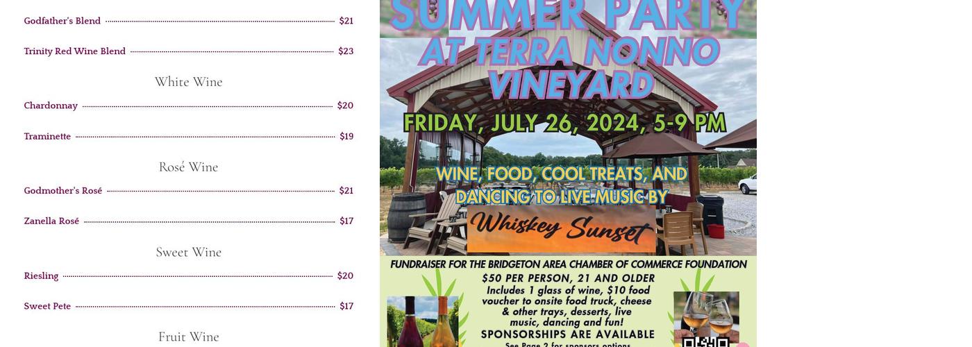 Terra Nonno Winery Menu