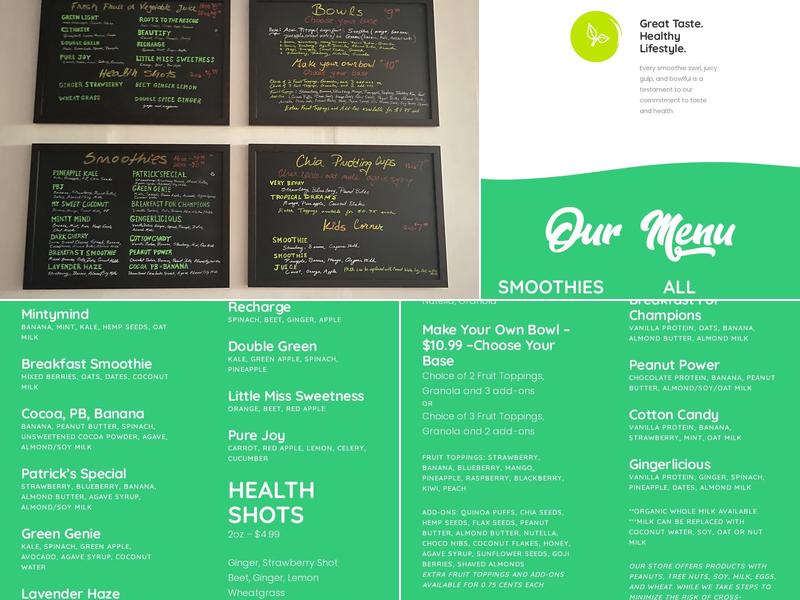 Ange's Smoothie Hub Menu