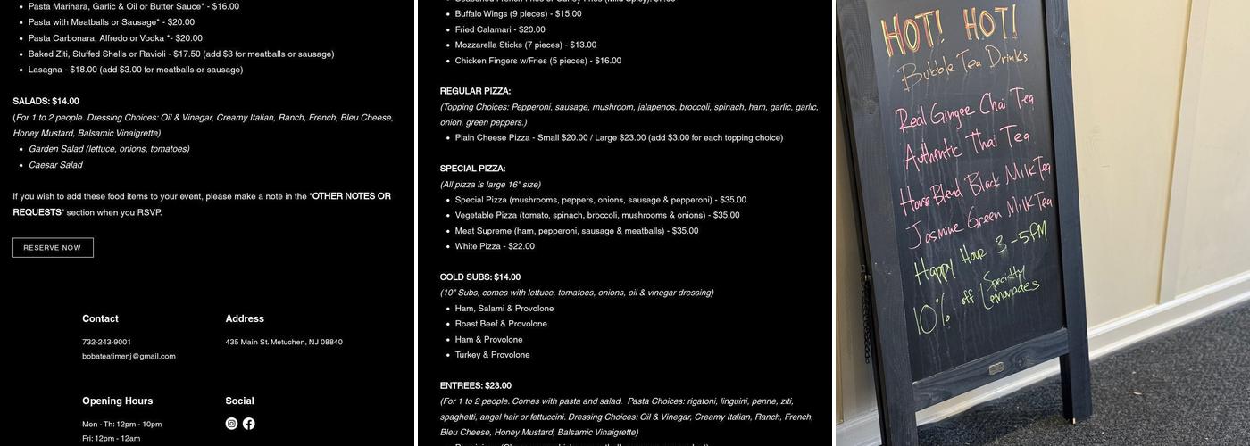 Boba Tea Time Menu