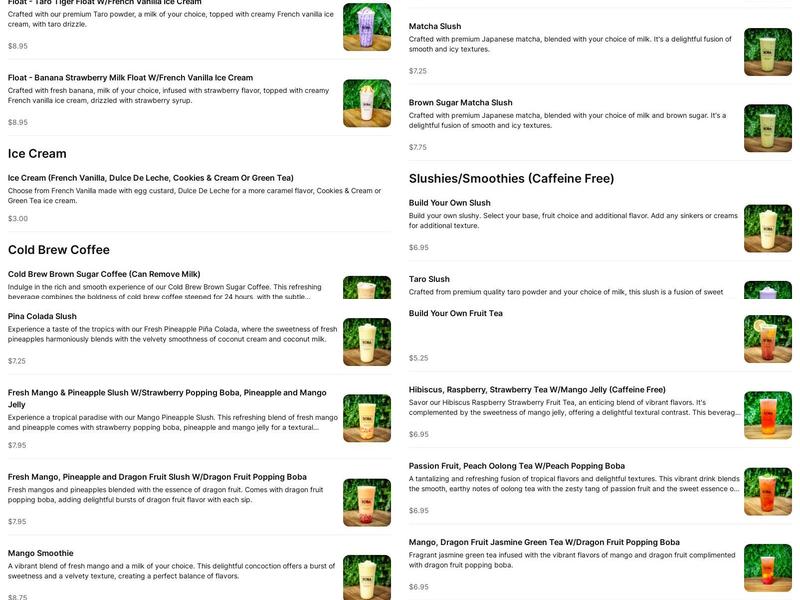 Boba Tea Time Menu