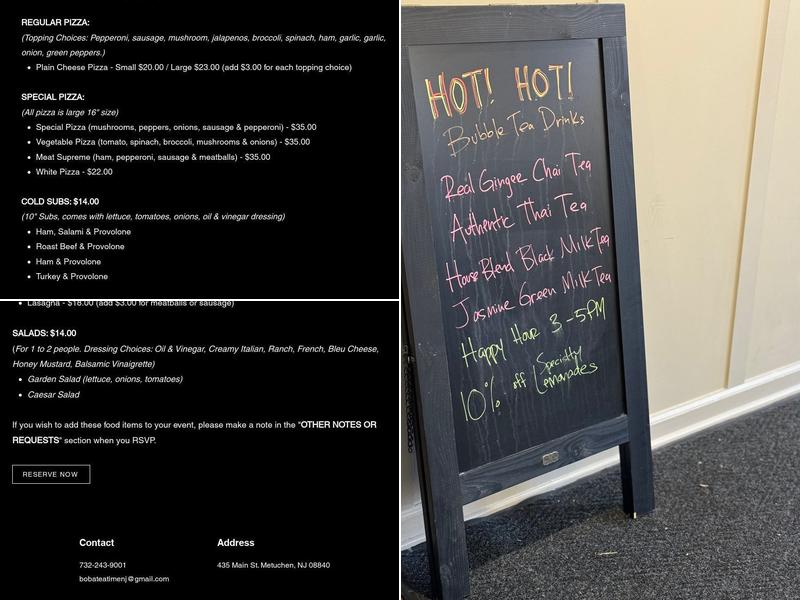Boba Tea Time Menu