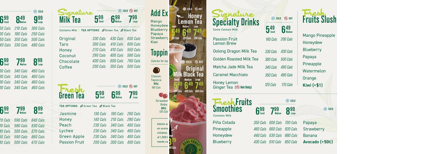 Real Fruit Bubble Tea Menu