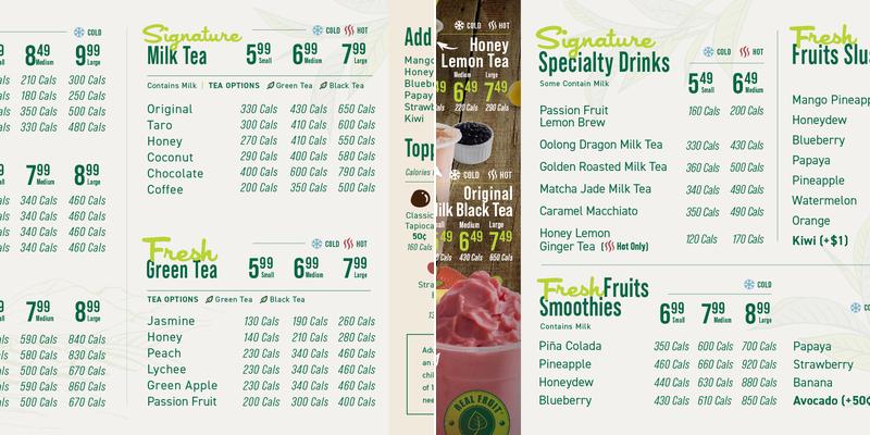 Real Fruit Bubble Tea Menu