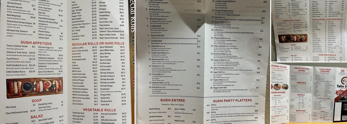 Yaho Sushi Menu