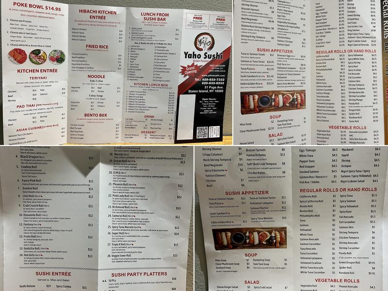 Yaho Sushi Menu