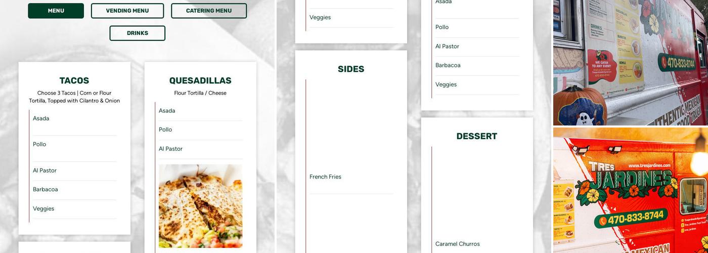 Tres Jardines Food Truck Menu