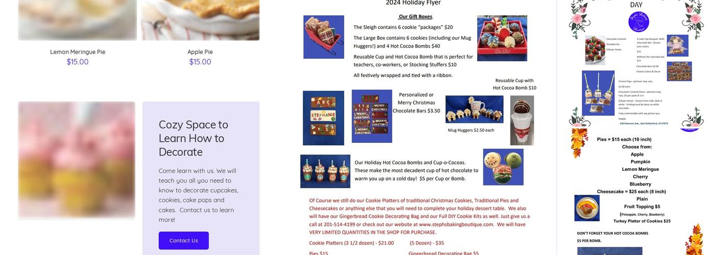 Steph's Baking Boutique Menu