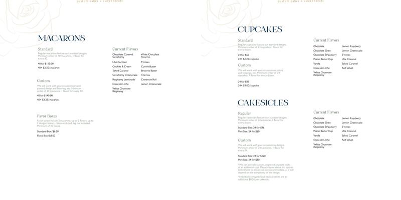 Amelia and Rose Menu