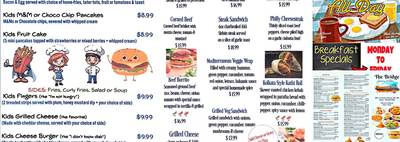 The Bridge Eatery & Bar Menu