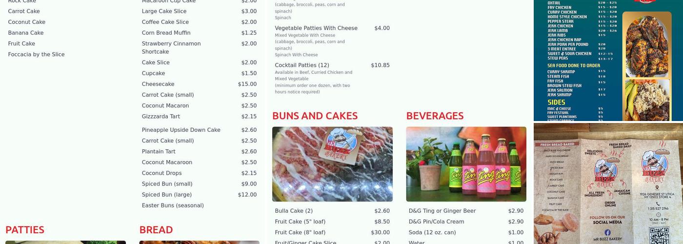 Mr Buzz Bakery Menu