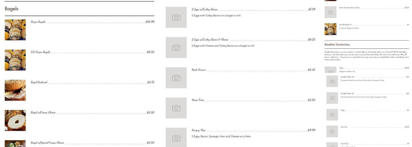 M&M Bagels Menu