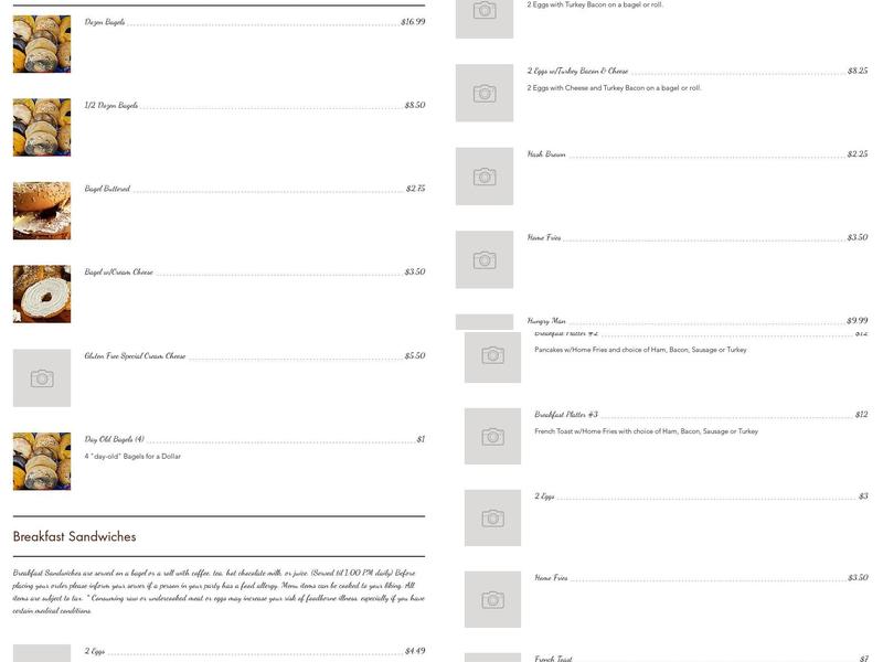 M&M Bagels Menu