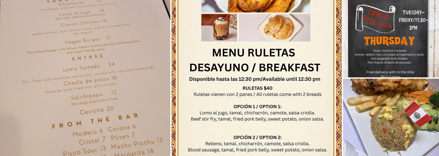 Inka Fé Menu