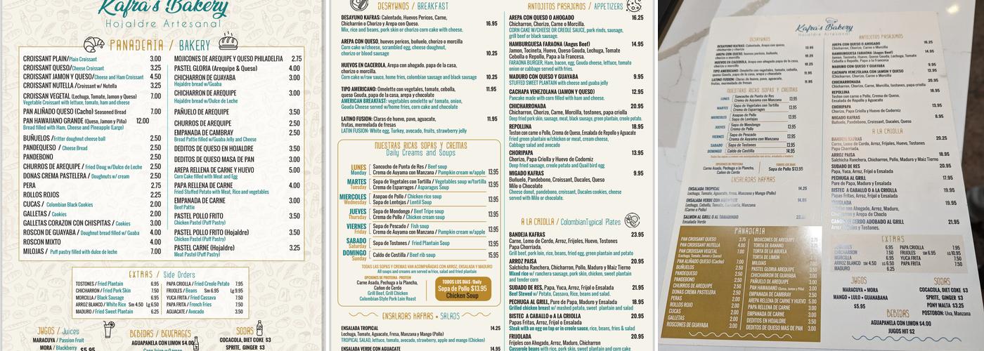 Kafra's Bakery Menu