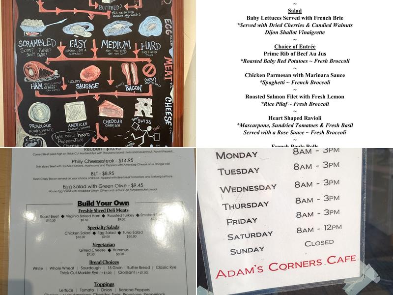 Adam's Corners Cafe Menu