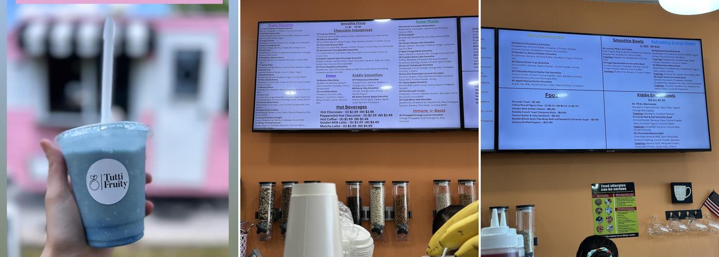 Tutti-Fruity Smoothies Menu