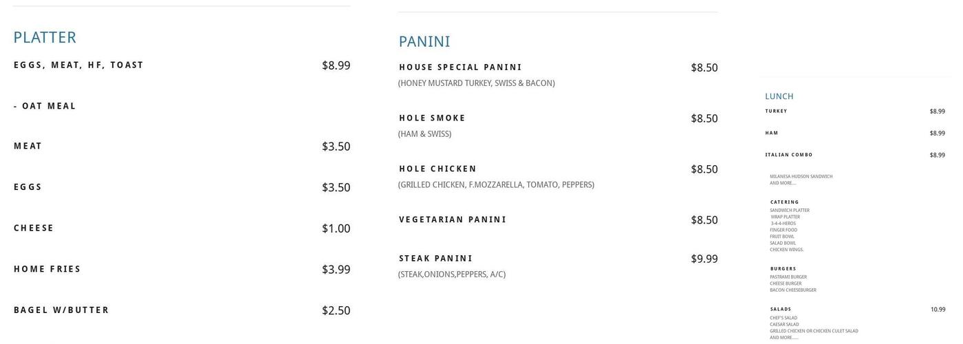 DELI ON THE HUDSON CAFE Menu