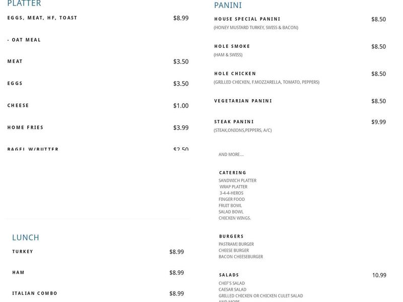 DELI ON THE HUDSON CAFE Menu