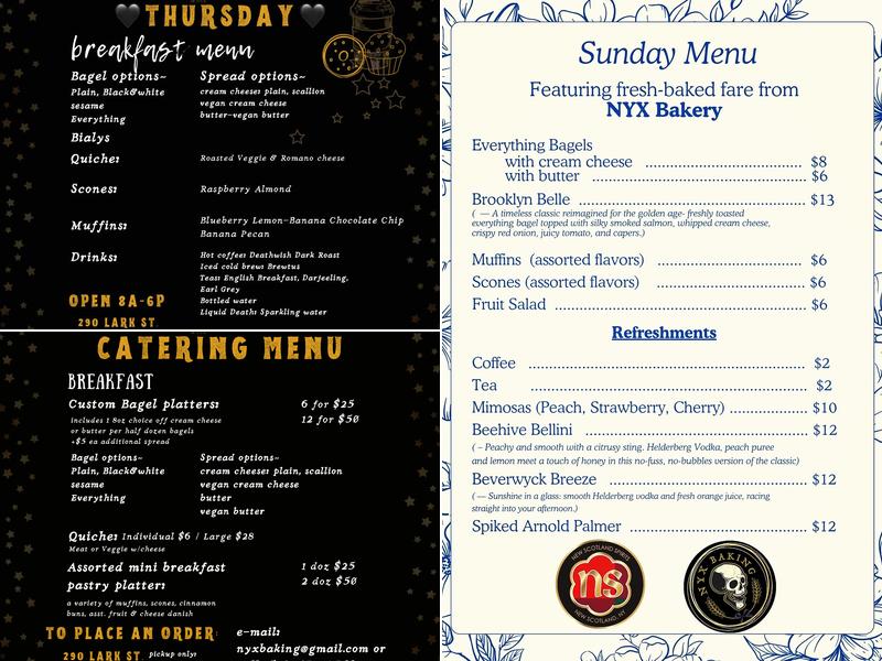 Nyx; A Scratch Baking Co. Menu