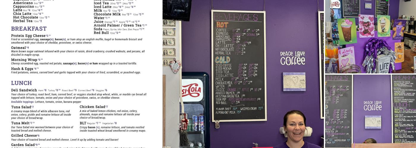 Peace Love Coffee Menu