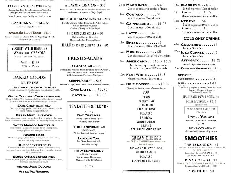 Family Grounds Coffee Co. Menu