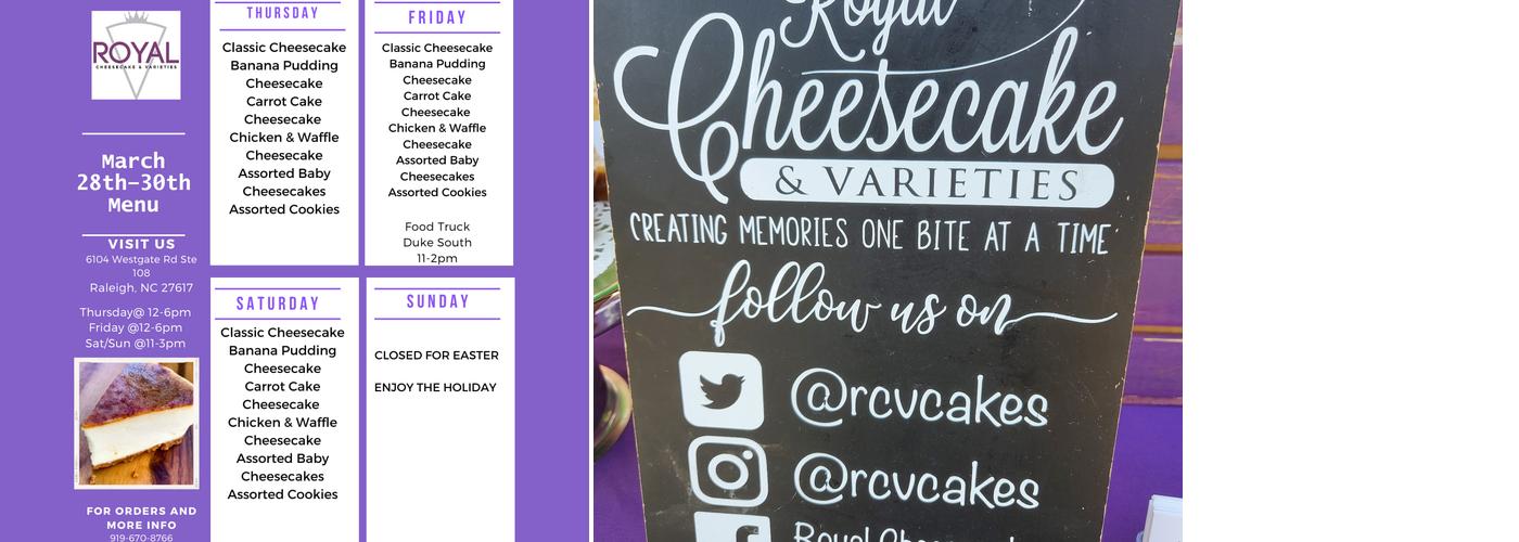 Royal Cheesecake & Varieties, LLC Menu