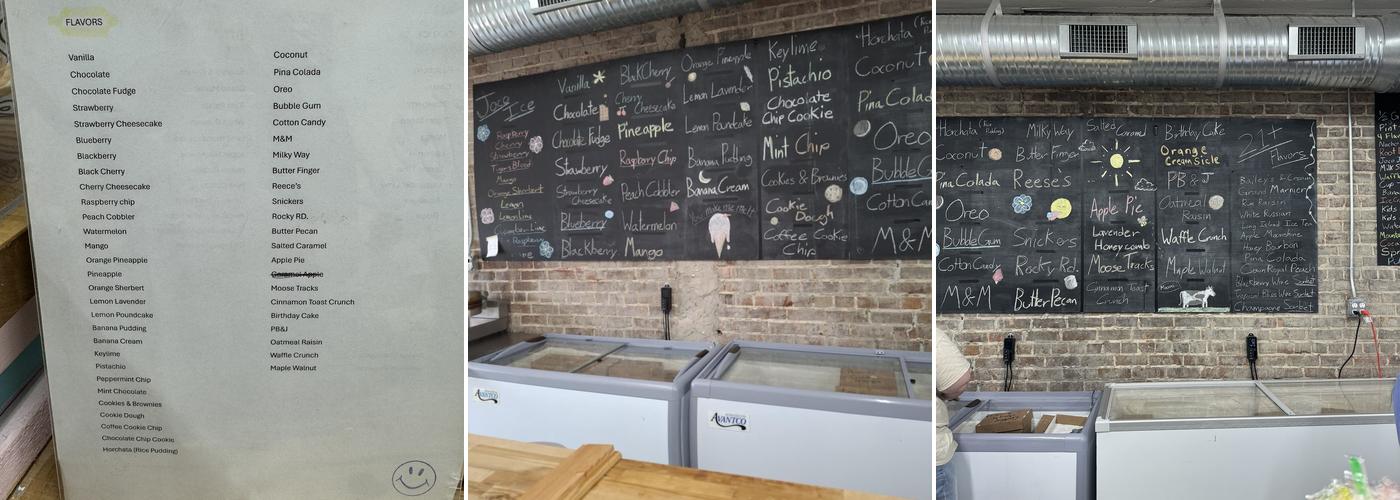 Old Fashioned Ice Cream Menu