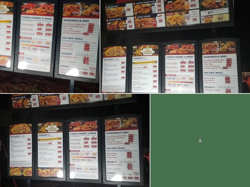 Zaxbys Chicken Fingers & Buffalo Wings Menu
