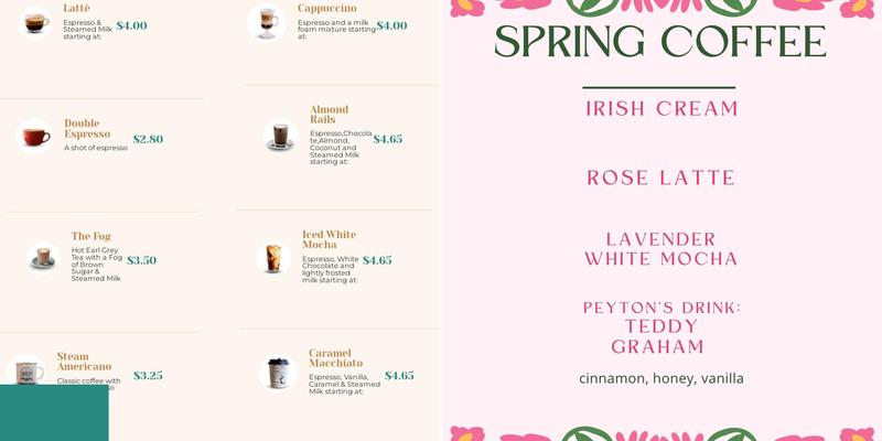 steam coffee house llc . Menu