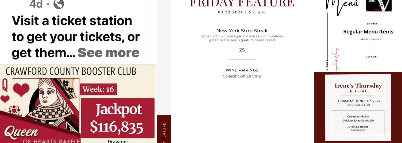 Irene's Vineyard Menu